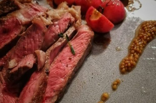 RibEye steak s karamelizovanými ředkvičkami